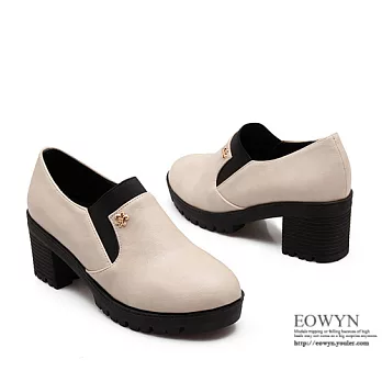 EOWYN．2015秋冬新款歐美復古女短靴裸靴中粗跟圓頭包鞋EMD01457-62/3色/34-39碼現貨+預購米色35