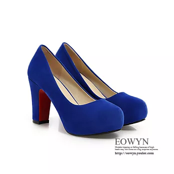 EOWYN.歐美時尚簡約大牌範顯瘦性感簡約百搭粗高跟包鞋/娃娃鞋EMD01538-62/5色/34-39碼現貨+預購藍色38