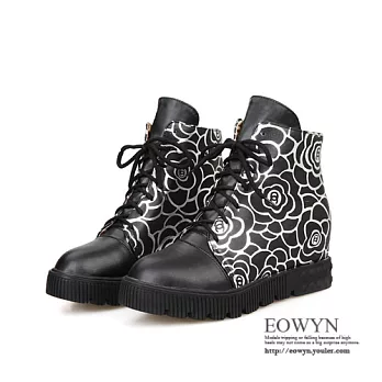 EOWYN．歐美時尚休閒鞋甜美印花綁帶平底短靴EMD01490-76/3色/34-39碼現貨+預購黑色34