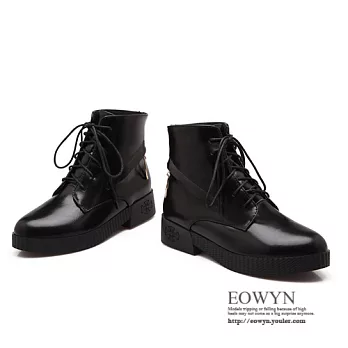 EOWYN．歐美時尚百搭學院風格造型綁帶拉鏈平底短靴EMD01473-65/4色/34-39碼現貨+預購黑色34