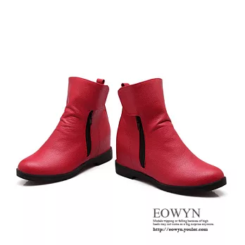 EOWYN．英國時尚簡約素色拉鏈毛絨百搭內增高短靴EMD01477-62/4色/34-39碼現貨+預購紅色37