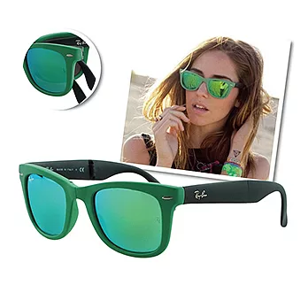 【Ray-Ban】雷朋限量#大版-折疊款水銀鏡面太陽眼鏡(草原綠#4105-602119)