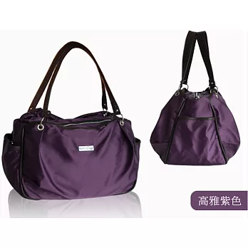Landou 奢華風大容量多功能側背包 媽咪包 媽媽包 多收納加大容量高雅紫色