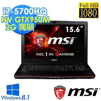 【MSI 微星】GP62 2QE-017TW 15.6吋 i7-5700HQ四核心 Win8.1 GTX950M獨顯 FHD高畫質電競筆電競速黑