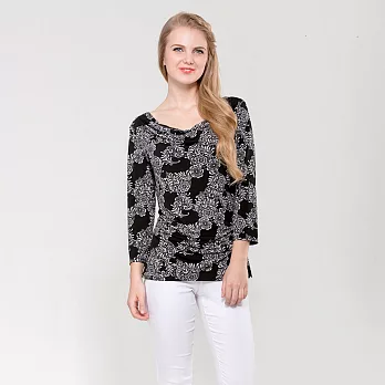 【INF】簡約印花立體垂領上衣 15005S黑底白花