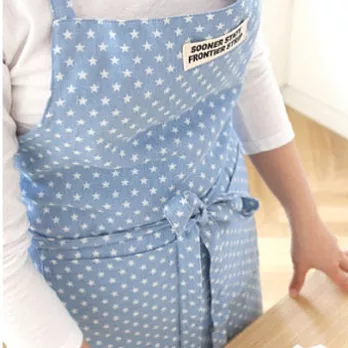 [Mamae] 出口韓國 牛仔星星圖案圍裙 簡約風格 成人廚房圍裙淺藍色