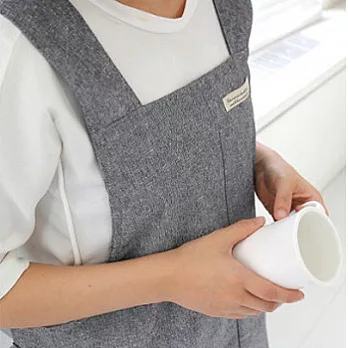 [Mamae] 出口韓國 時尚短款麻棉圍裙 簡約風格 成人廚房圍裙灰色