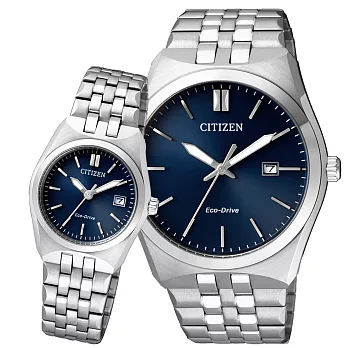CITIZEN Eco-Drive 我們的輕閒時光時尚對錶-銀x藍
