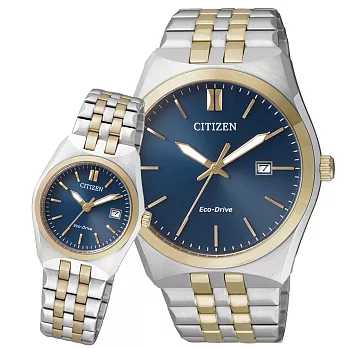 CITIZEN Eco-Drive 我們的輕閒時光時尚對錶-金x藍