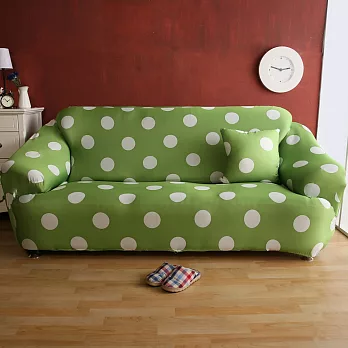 【HomeBeauty】恆溫印花彈性沙發罩-4人座-水玉點點-四色可選粉綠