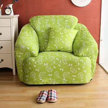 【HomeBeauty】恆溫印花彈性沙發罩-1人座-仲夏葉-三色可選粉綠