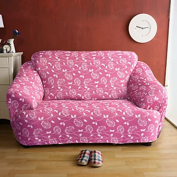【HomeBeauty】恆溫印花彈性沙發罩-2人座-仲夏葉-三色可選粉紅