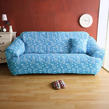 【HomeBeauty】恆溫印花彈性沙發罩-3人座-仲夏葉-三色可選粉藍