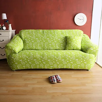 【HomeBeauty】恆溫印花彈性沙發罩-1+2+3人座-仲夏葉-三色可選粉綠