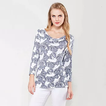 【INF】簡約印花立體垂領上衣15005S白底藍花