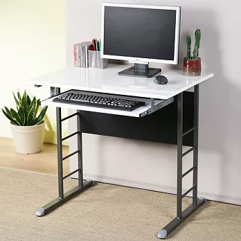 《Homelike》馬克80cm辦公桌-亮面烤漆(附鍵盤架)(兩色可選)黑色桌面炫灰桌腳