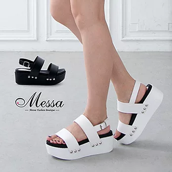 【Messa米莎專櫃女鞋】MIT 韓系雙寬帶個性鉚釘厚底鬆糕涼鞋-二色36白色