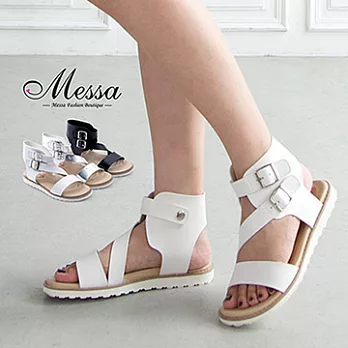 【Messa米莎專櫃女鞋】MIT 潘朵拉秘密絕美繞踝款平底涼鞋-三色36白色