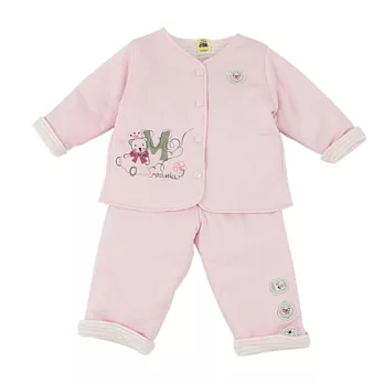 【愛的世界】MY BABY 甜心公主系列兩面穿純棉舖棉長袖套裝-台灣製-6M淺粉色