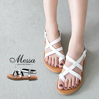 【Messa米莎專櫃女鞋】MIT 韓款女神系多層次繞帶套趾涼拖鞋 -兩色36白色