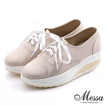 【Messa米莎專櫃女鞋】MIT 自然純色綁帶樂活款健走美體鞋-三色38米色