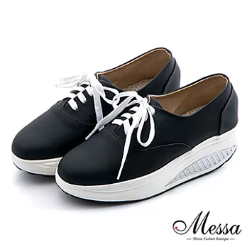 【Messa米莎專櫃女鞋】MIT 自然純色綁帶樂活款健走美體鞋-三色39黑色