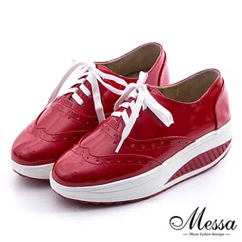 【Messa米莎專櫃女鞋】MIT 英倫綁帶漆皮牛津內真皮健走美體鞋 -三色36紅色
