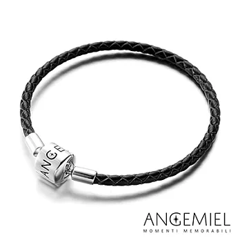 Angemiel安婕米 純銀珠飾 義大利皮革手環(黑色)17cm