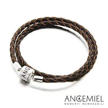 Angemiel安婕米 義大利珠飾 雙圈皮革手環(深褐)17cm