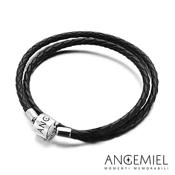 Angemiel安婕米 義大利珠飾 雙圈皮革手環(黑色)17cm