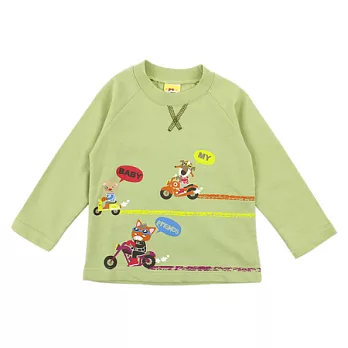 【愛的世界】MYBABY越野賽系列羅紋領純棉長袖上衣-台灣製-80綠色