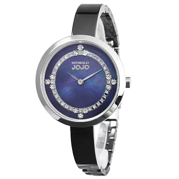 NATURALLY JOJO 炫目焦點晶鑽陶瓷時尚腕錶-黑/33mm