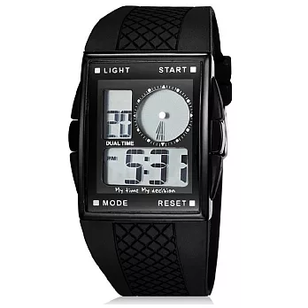 O.T.S奧迪斯 369 黑色誘惑 雙顯手錶 運動電子錶 腕表 盡顯男性魅力黑帶白屏
