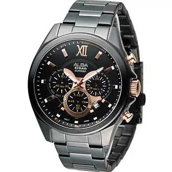 ALBA 雅柏 潮流紳士限量計時腕錶 VD53-X219K AT3831X1 黑x玫瑰金色