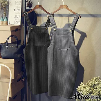 洋裝 豎條紋金屬釦吊帶裙 二色-Mini嚴選-M(黑色）