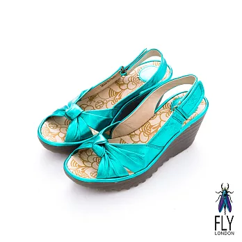 Fly London(女)★ 仙度芮拉 扭結魚口後空楔型涼鞋35星光藍