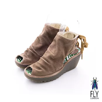 Fly London(女)★ROOCKIE 皺褶鞋面後綁帶魚口楔型短靴 - 自我咖35自我咖