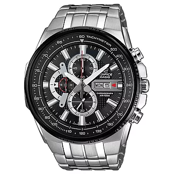 CASIO EDIFICE系列 高速轉移三眼賽車腕錶-黑x銀