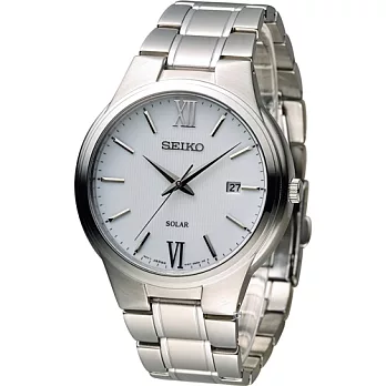 SEIKO Solar 城市旅人時尚腕錶 V157-0BE0S SNE385P1 白