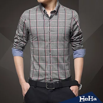 襯衫 男士格紋休閒長袖襯衫 三色-HeHa-XL（灰色）