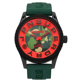 Superdry極度乾燥 Tokyo系列炫彩視覺運動腕錶-迷彩綠x橘x大