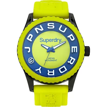 Superdry極度乾燥 Tokyo系列炫彩視覺運動腕錶-亮綠x藍x大