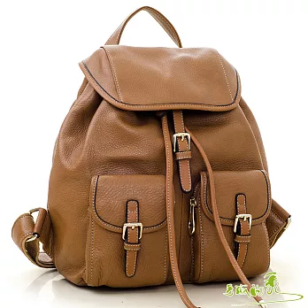 【手感的秀】韓國軟荔枝牛皮蹄形雙袋後背包(焦糖咖)