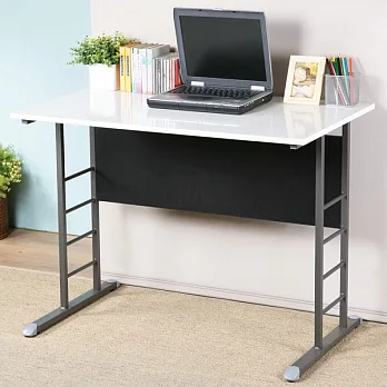 《Homelike》馬克100cm辦公桌-亮面烤漆(兩色可選)黑色桌面炫灰桌腳