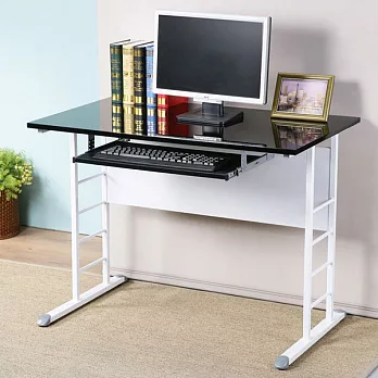 《Homelike》馬克100cm辦公桌-亮面烤漆(附鍵盤架)(兩色可選)黑色桌面炫灰桌腳