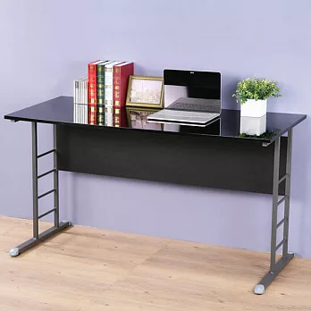 《Homelike》馬克140cm辦公桌-亮面烤漆(兩色可選)黑色桌面炫灰桌腳