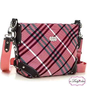 【a Lady ’s真皮】雙弧卯釘寬底斜背包(紫紅)