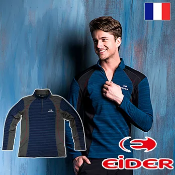 法國【EiDER】男 保暖透氣條紋長袖立領衫 /EIT1431S沉穩灰藍調