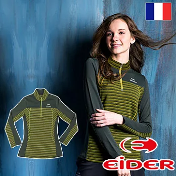 法國【EiDER】女保暖透氣條紋長袖立領衫 /EIT2431S橄綠條