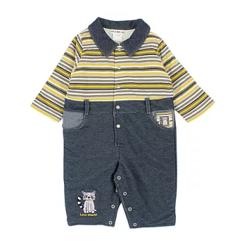 【愛的世界】LOVEWORLD小浣熊系列保暖舖棉衣連褲-台灣製-80芥黃色